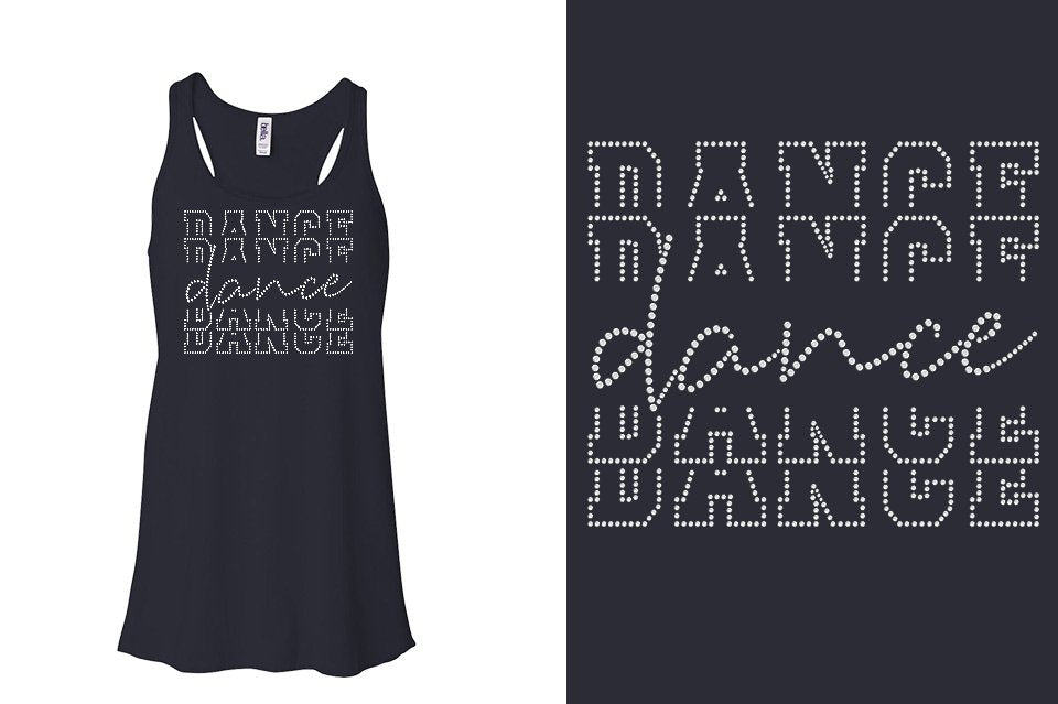 Rhinestones Dance Dance Dance Dance Youth Flowy Racerback Tank
