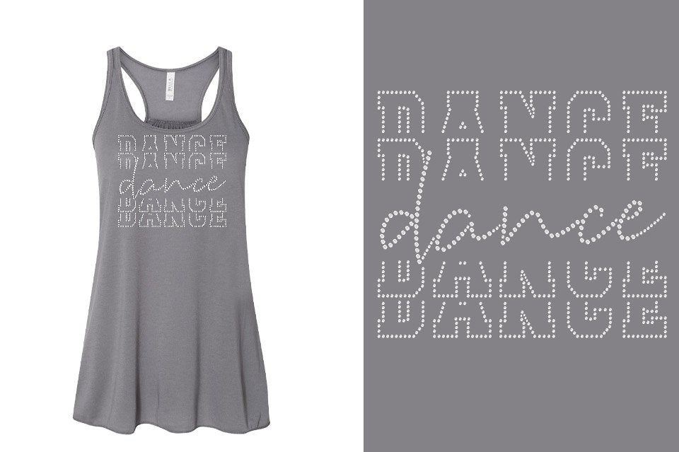 Rhinestones Dance Dance Dance Dance Youth Flowy Racerback Tank